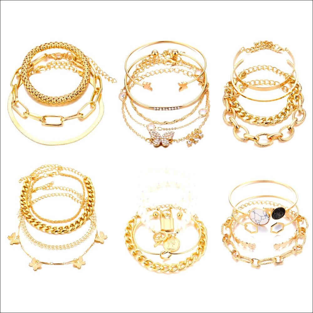 14k Gold Plated Adjustable Stackable Bracelet Set… - image 1